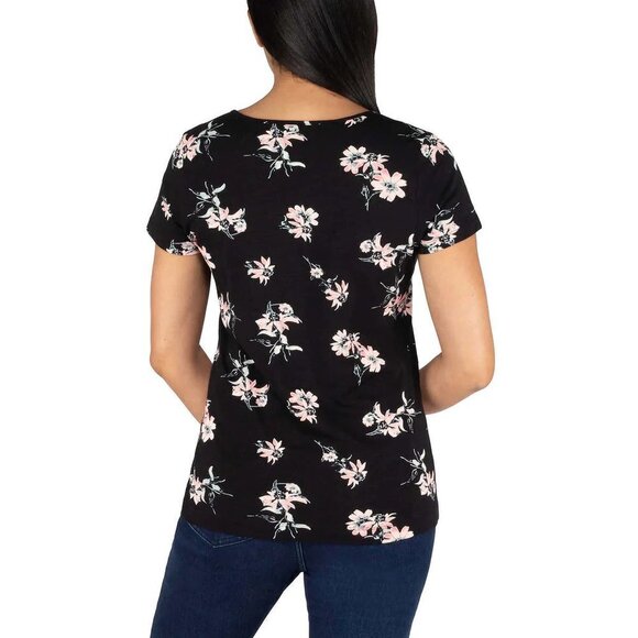 NEW Nicole Miller Printed Slub Knit Tee | Black floral - Picture 6 of 8